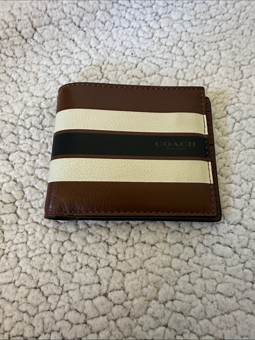 Coach Men's Leather Wallet in Brown, Cream & Black Stripe